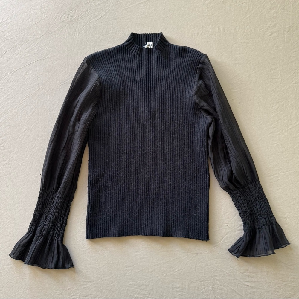 Sheer Bell Sleeve Rib Knit Top